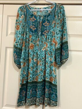 Boho Rayon  Floral Peasant Dress